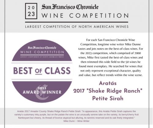 San Francisco Chronicle Wine Competition 2023 Best In Class Medal Aratas Wine