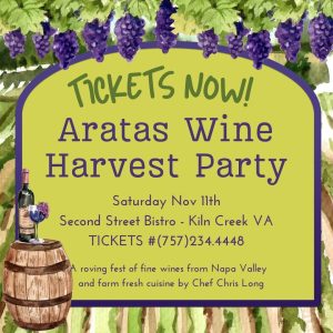Aratas Wine Release Party announcement Tickets AVAIL NOW #(757)234.4448
